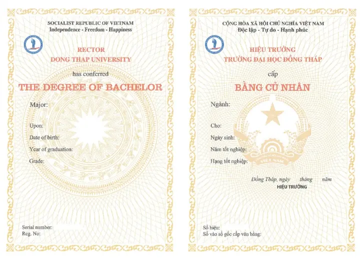 Mẫu phôi bằng Đại học Đồng Tháp
